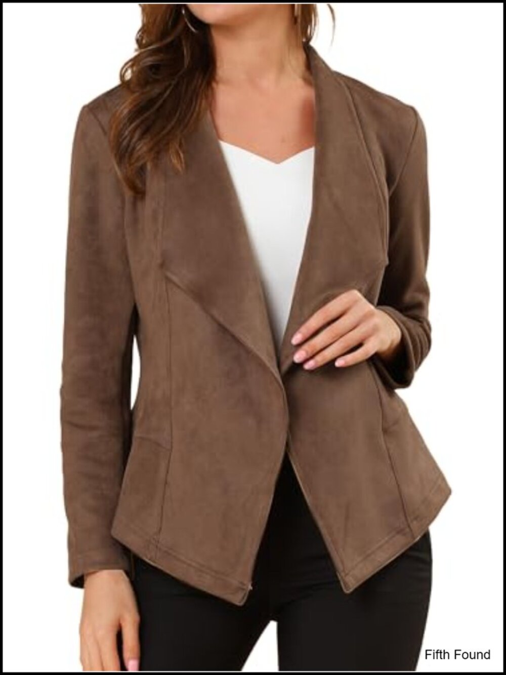 Faux Suede Jacket Women Long Sleeve Open Front Blazer